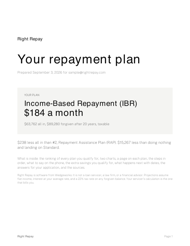 The first page of the Right Repay report